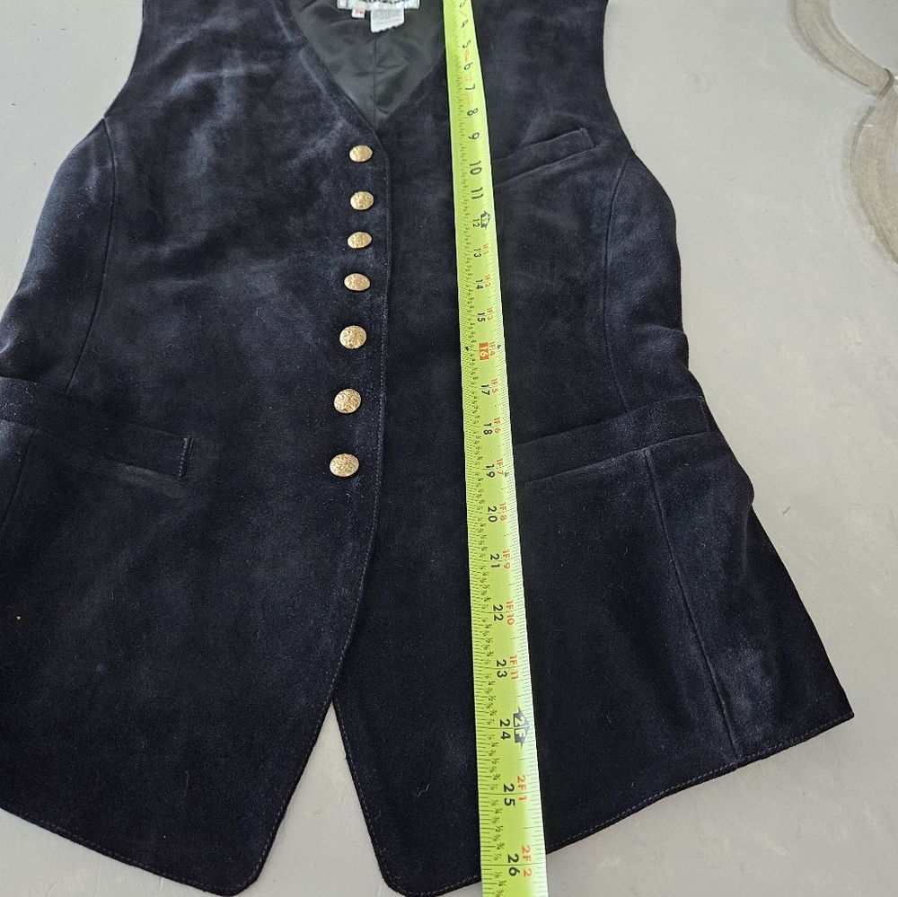 Georges Rech Vintage Black Suede With Engraved Gold Buttons Slim Vest - Picture 6 of 12